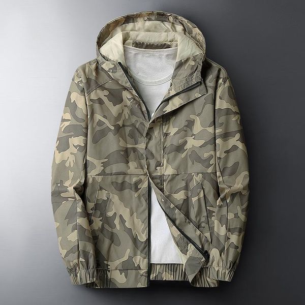 

men's jackets camouflage hooded jacket 2021 spring korean outdoors casual streetwear male breathable military windbreakers, Black;brown