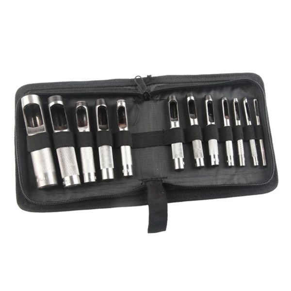 

power tool sets x37e 12 pcs multifunction 3-19mm round steel leather craft hollow hole puncher cutter working for belt strap waist watch