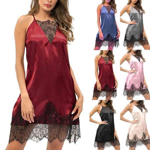 

customized production of lace pajamas with silk like nightdress 211202, Black;white