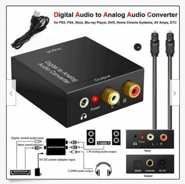 Adattatore convertitore audio digitale-analogico Toslink ottico coassiale RCA 3,5 mm L OS