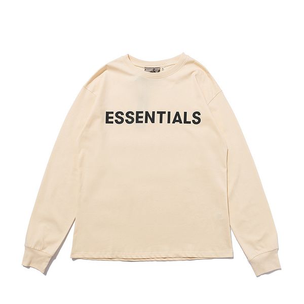 

fog feel of god essentials double line reflective letter long sleeve hip hop loose t-shirt, White;black