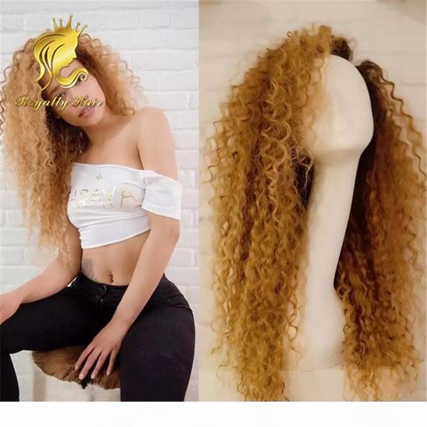 

100% human hair kinky curly lace front wigs honey blonde glueless full lace wigs human hair for black women, Black;brown