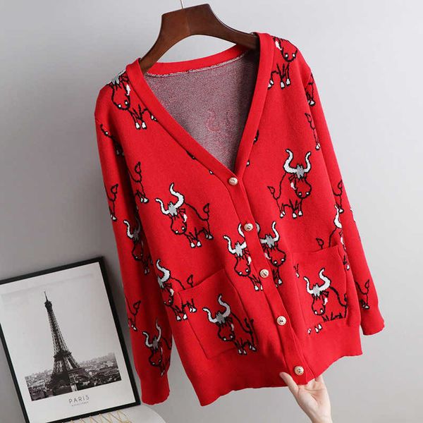 

women's sweaters v is obtained gre red good luck the year festival beginning of spring knitting cardigan sweer with y4517 h8jz, White;black