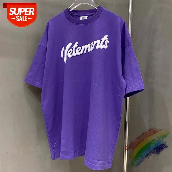 

purple 3d foam printing vetements t shirt men women oversized white letter logo embroidery tee vetements t shirt #eb0a, White;black