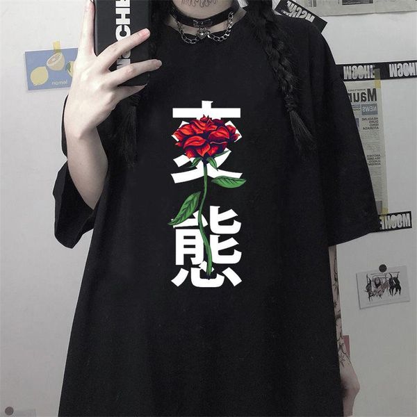 

women's t-shirt summer rose print clothing female loose women tshirt punk dark grunge streetwear ladies gothic tshirts harajuku clo, White