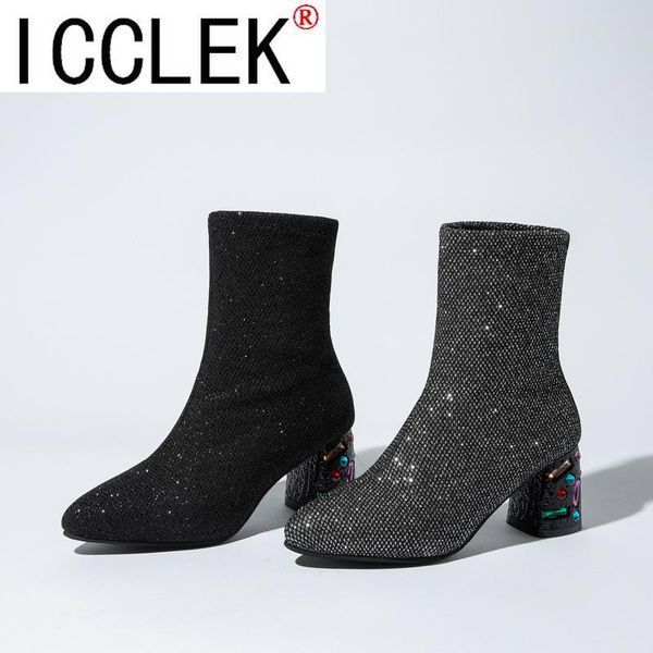 

boots black high heels women's 2021 autumn single thick heel wild net red stretch women short botas de mujer