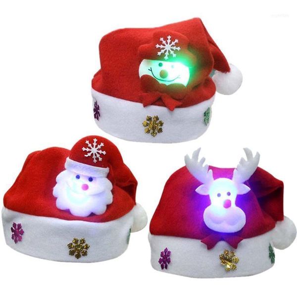 

christmas decorations zxz 1*red hats santa luminous hat decor cap for children year gifts claus snowman elk party1