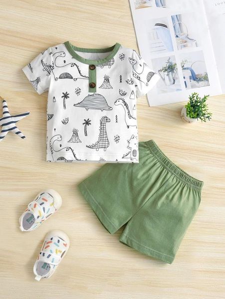 

baby cartoon graphic contrast binding tee & shorts she, White
