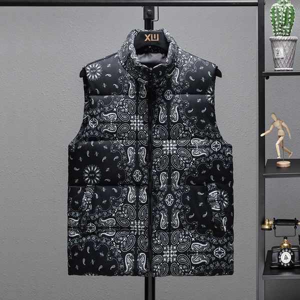 

men's vests japan style trend padding vest male 2021 winter chic casual hip hop loose plus size stand all-match men thicken fashion, Black;white