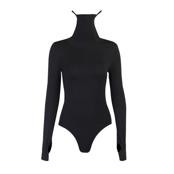 

2021 new punk long sleeve skinny bodysuits women turtleneck full face cover jumpsuits club street fashion black rompers