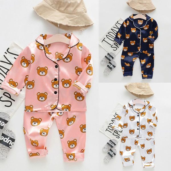 

clothing sets toddler baby boys clothes set long sleeve cartoon bear +pants pajamas sleepwear outfits kids pijamas, White