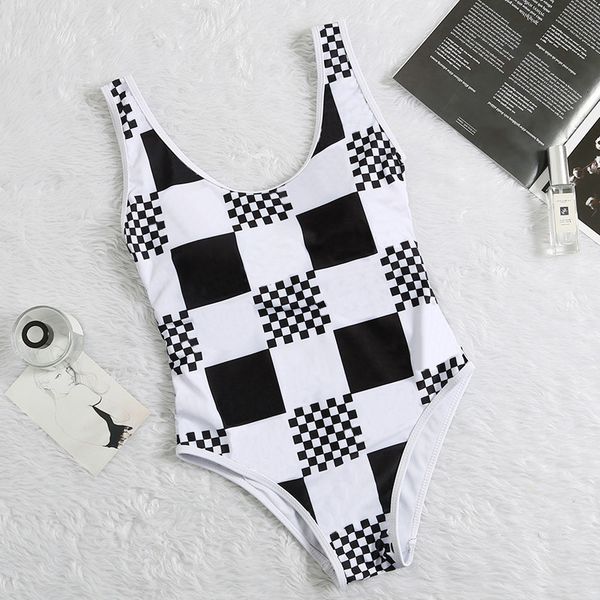 

plaid print padded push up women's one-piece swimwear outdoor beach travel vacation must bandage designer swimsuits, Black;green