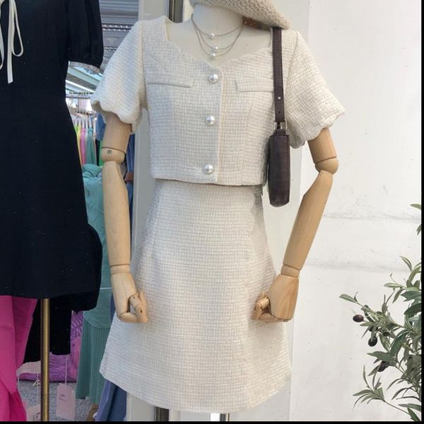 

summer clothes for women tweed two piece set short sleeve crop short skirt suit female 2 piece set womens outfits, Gray