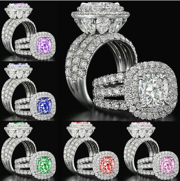

wedding rings yayi jewelry fashion princess cut 7.8 ct multi-color zircon silver color engagement party, Slivery;golden