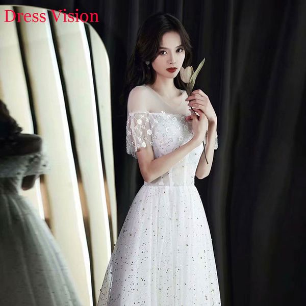 

2021 vestido noiva wedding party sheer tulle o-neck simple robe de soiree brideto be dk2p, White