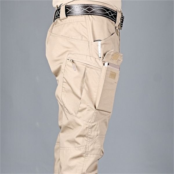 Calças de carga homens multi bolso ao ar livre de moletom tático exército militar plus size à prova d'água rápida seca elástica trousers 211110