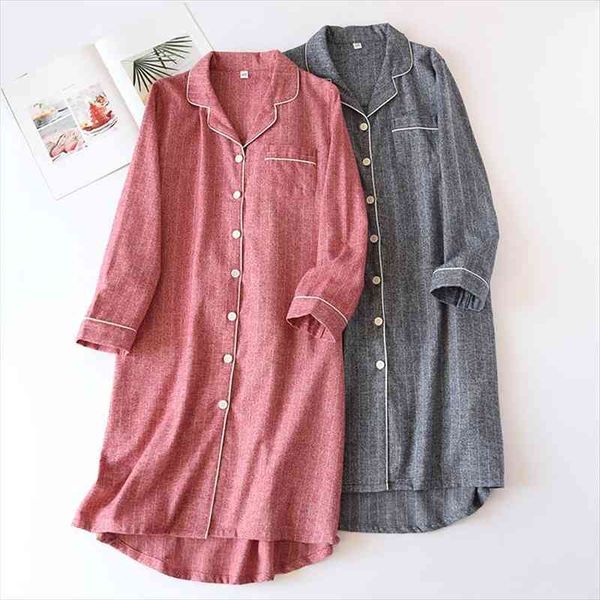 

style 100% skirt cardigan womens sleepwears nightdress spring and autumn long sleeved loose mid length plus size, Black;red