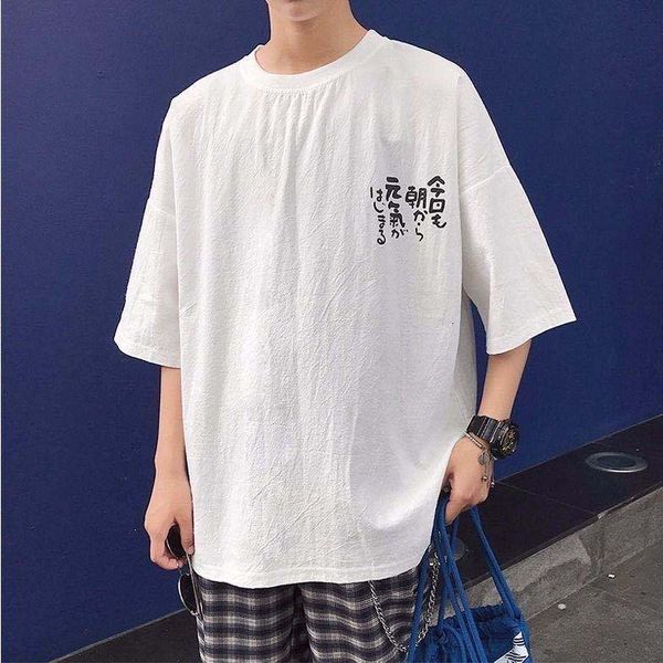 

2021 summer harajuku chorea wild style plain street cotton and linen students short shirt tide g13z, White