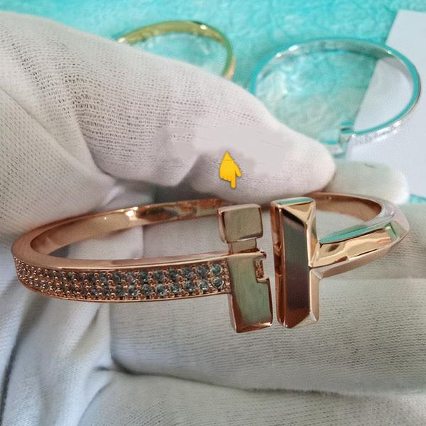 

bangle original 1:1 tif logo shining gemstone wide version t-bracelet trend luxury jewelry fashion brand women, Black