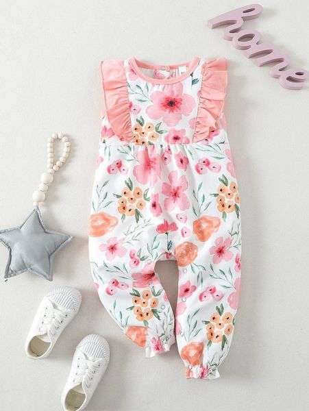 

baby floral print ruffle trim jumpsuit she01, Blue