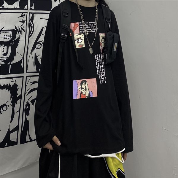 

2021 new street harajuku style playful girl print long sleeve t men and women trendy round neck pullover vqac, White