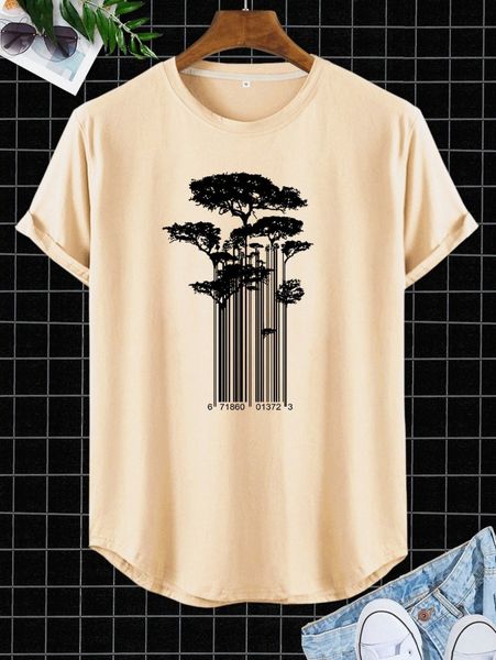 

men plants print curved hem tee n2fr#, White;black