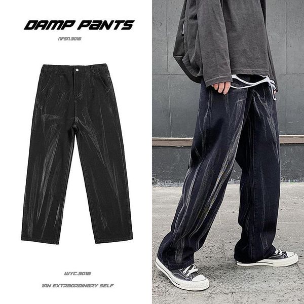 

men's jeans 2021 spring autumn solid color elastic waist all-match loose straight casual trousers campus youth men clothing, Blue