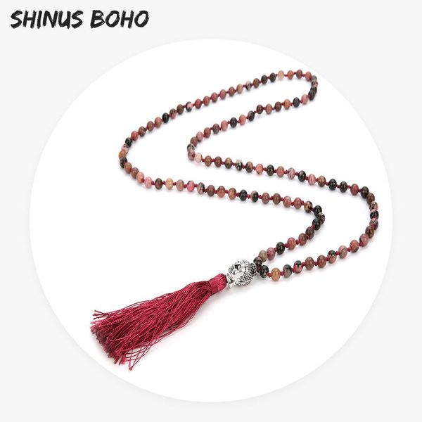 

pendant necklaces shinusboho mix-color natural stone charm necklace for men women 6mm beads tassel buddha 108 mala couple jewelry, Silver