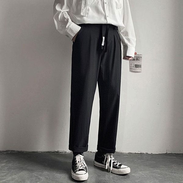 

men's pants summer simple harajuku fashion brand loose fall wide-leg casual trend straight-leg, Black