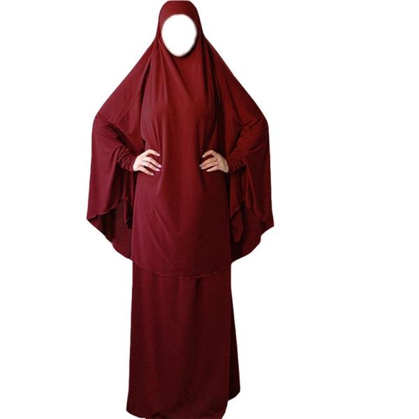 

ethnic clothing ramadan 2 piece muslim prayer garment sets women hijab abaya jilbab maxi dress khimar burqa islamic overhead arab robe, Red