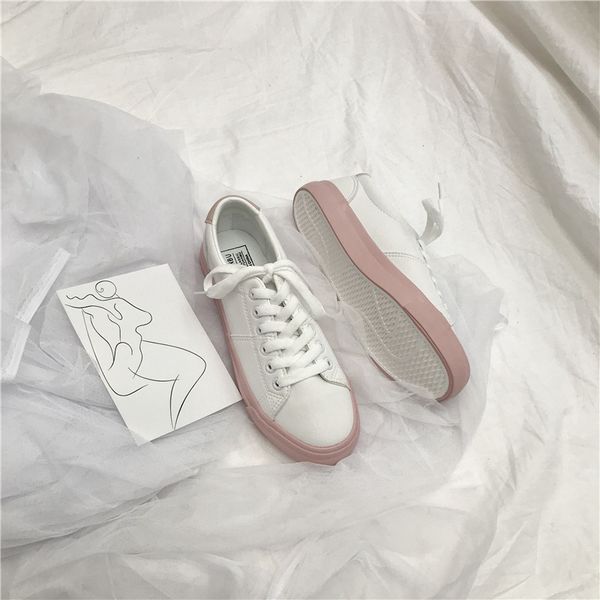 

woman pink sneakers leather shoes flat heel tenis femino womens white sneaker trainers all match zapatillas mujer casual aa-228