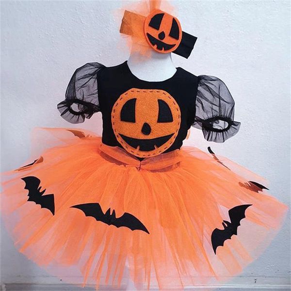 

girl's dresses autumn winter infant baby girls pumpkin halloween bat short sleeve tutu dress tulle causal princess outfits vestidos, Red;yellow