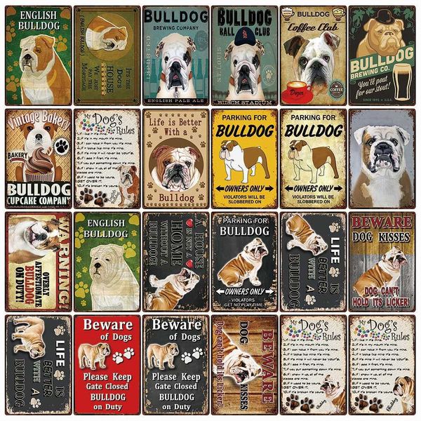 

[kelly66] rÃ¨gles de chien avertissement, bouledogue trop affreux en service, signe en mÃ©tal, dÃ©cor de maison, peinture d'art mural de b