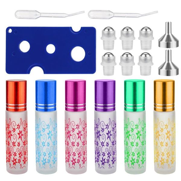

refillable essential oil bottle 6pcs 10ml glass roll-on bottles with roller ball