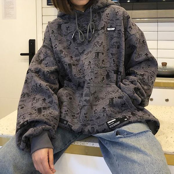 

2021 in addition to thick veet with sweatpants for teenage girls winter new korean style streetwear harajuku hoodie kezm, Black