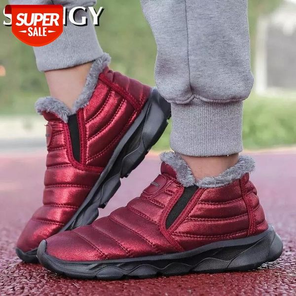 

warm men's ankle boots fur slip-on rubber solid color comfortable snow boots men outdoor glossy fashion new males shoes #b77y