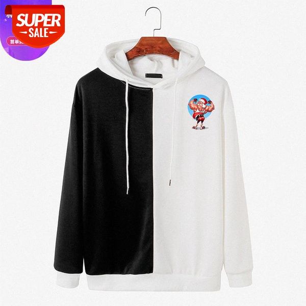 

winter black and white color matching hercules santa claus hoodie #2e1g