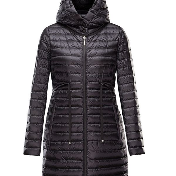 

women's hooded long thin slim white duck down coat 211108, Black