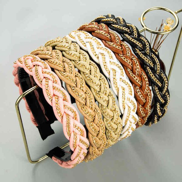 

knot chain cross tie korean fashion women band band knitted girls bow hoop hair accessories fur twist headband, Pink