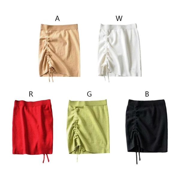 

skirts fashion solid color drawstring design skirt simple all-match knit high waist women bodycon skirt*, Black