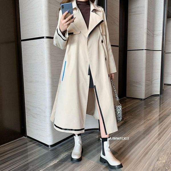 

women's trench coats minimalist 2021 turn down collar spring coat women autumn casual chic fashion all-match outerwear windbreaker loos, Tan;black