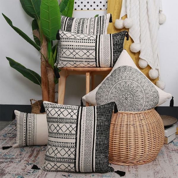 

cushion/decorative pillow jacquard cushion cover print with tassel throw office sofa home pillowcover outdoor pillowcase 40843