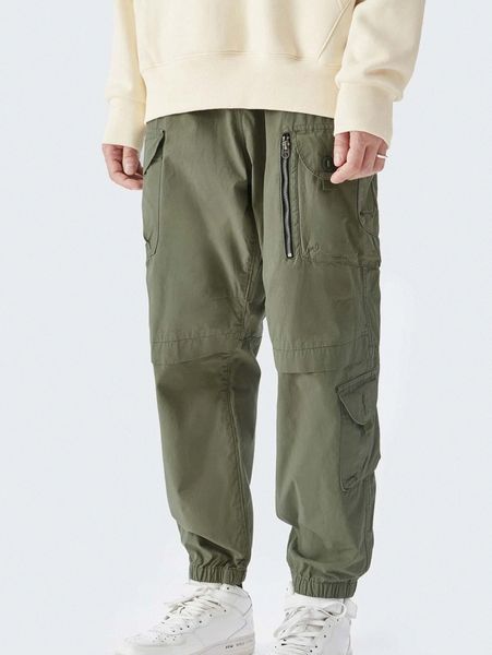 

men flap pocket zip detail cargo pants l2pt#, Black