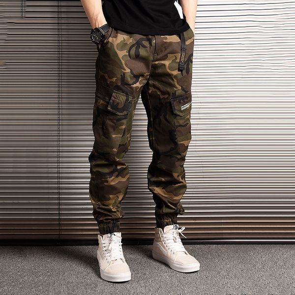 

style fashion japanese streetwear men jeans jogger camouflage military loose big pocket cargo pants hip hop tro 85wt, Blue