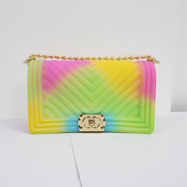 

evening bags 2021 selling fashionable women bag v pattern one-shoulder chain colorful gorgeous frosted jelly small fragrance