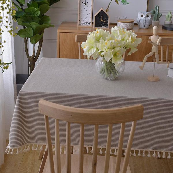 

table cloth simple stripe printing cotton linen japanese tassel cover tablecloth rectangular fashion elegant