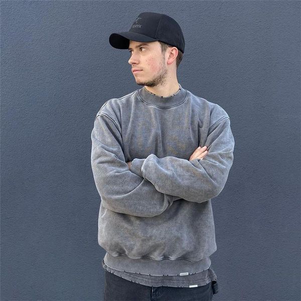 

men's hoodies & sweatshirts oversized crewneck blank represent men women quality solid hoodie vintage washed, Black