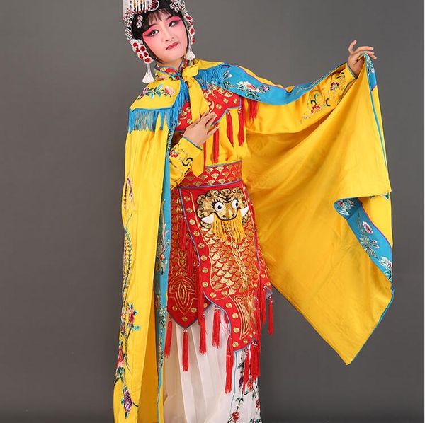 

operas drama stage wear performance costume farewell concubine yu ji fish scale armor outfit phoenix robe embroidered outer cloak, Black;red