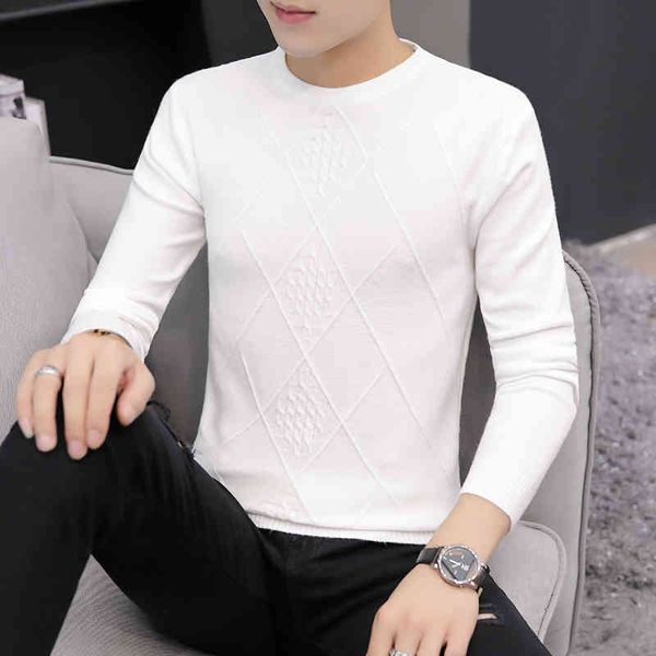 

men's autumn new cardigan sweater men's round neck korean slim handsome youth casual bottoming shirt men, Black