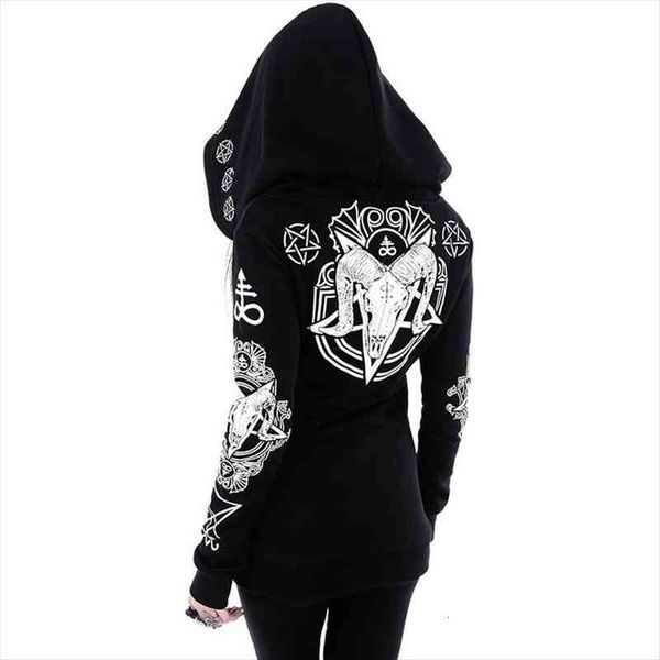 

autumn female hooded sweatshirt zipper up slit back long sleeve loose print women fleece hoodies coats plus size women, Black